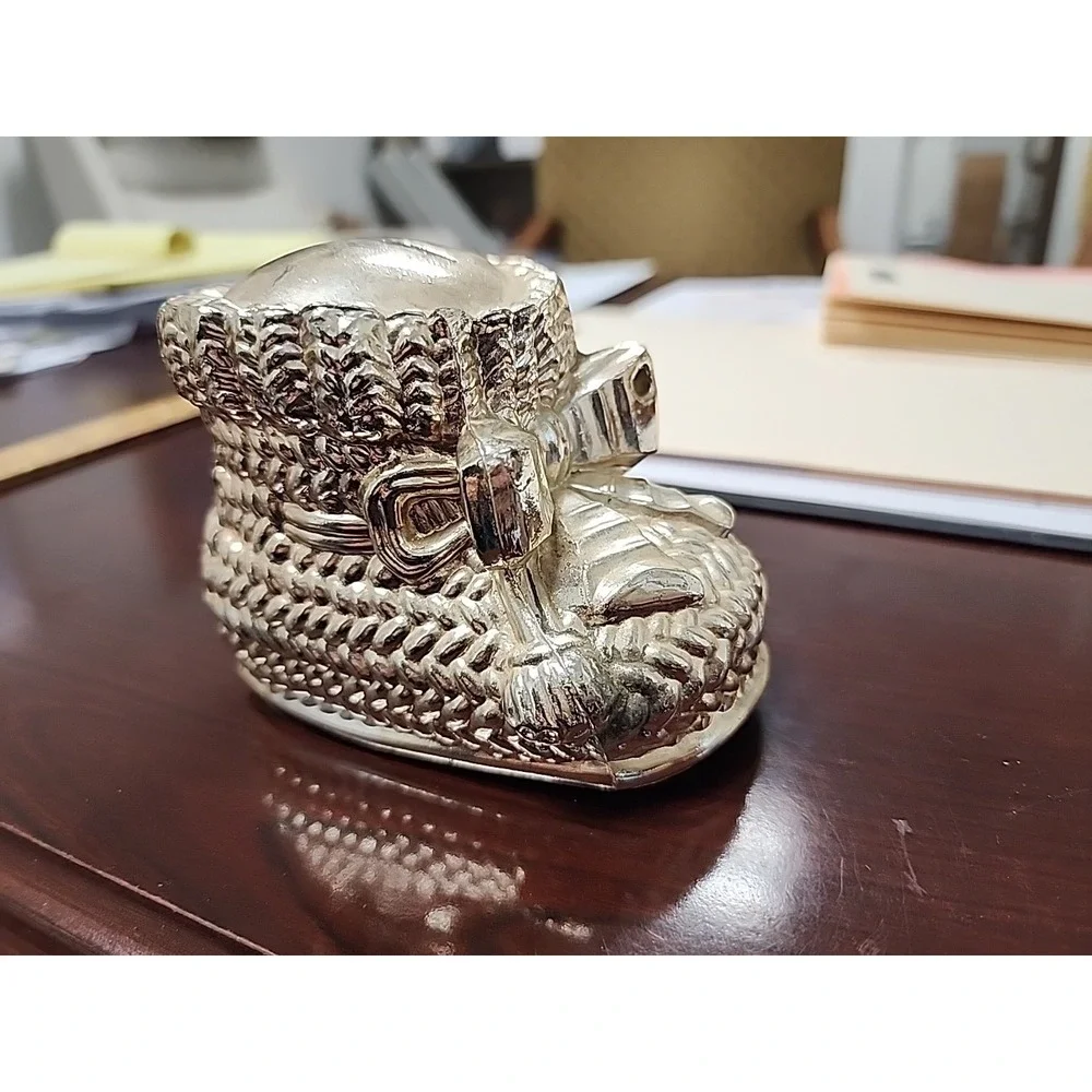 Vintage Leonard Silver Plate Piggy Bank Baby‎ Shoe Bootie Coin Bank